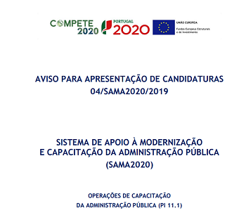Aviso para apresentação de candidaturas 04/SAMA2020/2019 - Operações de Capacitação da Administração