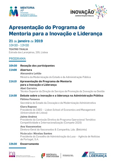 INA – Apresentação Programa de Mentoria para a Inovação e Liderança - 21 janeiro, Lisboa